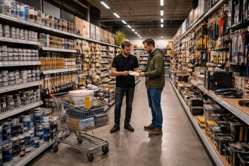 Binnengang met verf en gereedschap