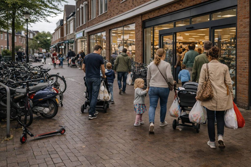Boodschappen doen met het gezin op zondagmiddag