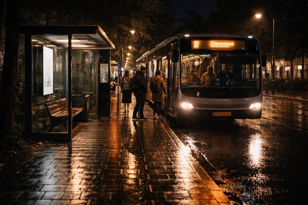Nachtbus bij een rustige halte