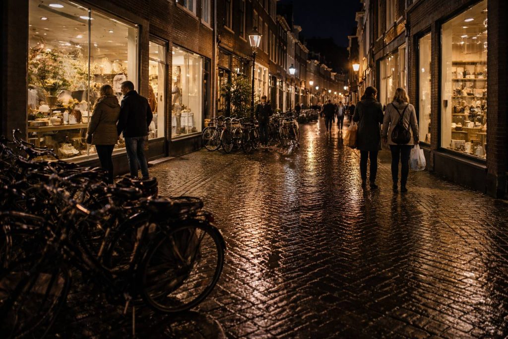 Overdekte wandelroute op een regenachtige middag