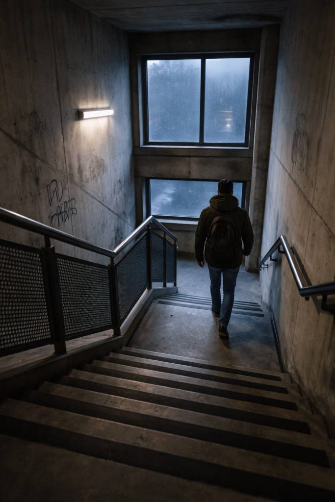 Rustige garage trap in de vroege ochtend