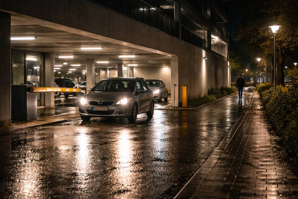 Uitgang parkeergarage 's nachts