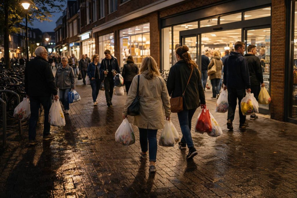 Vrijdagavond drukte in de winkelstraten