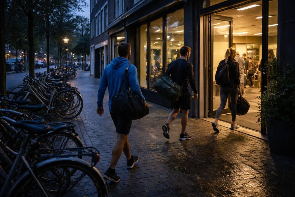 Vroeg in de ochtend naar de sportschool gaan, ochtendroutine vóór het werk