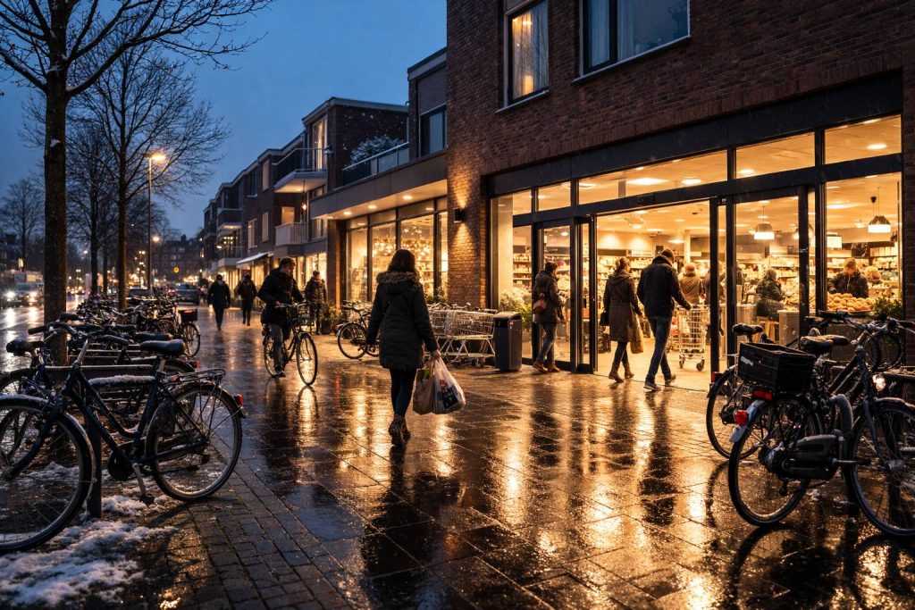 Winteravond boodschappen doen